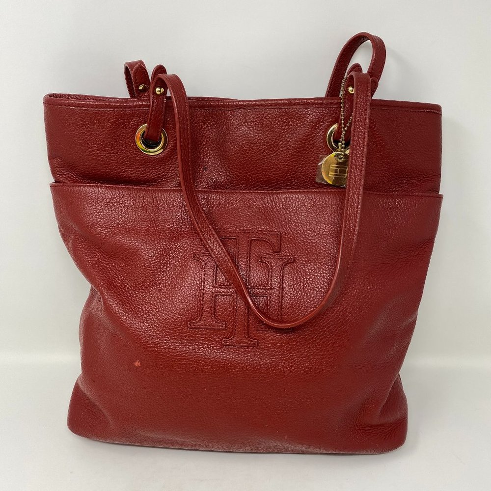Tommy Hilfiger Pebble Red Leather Tote